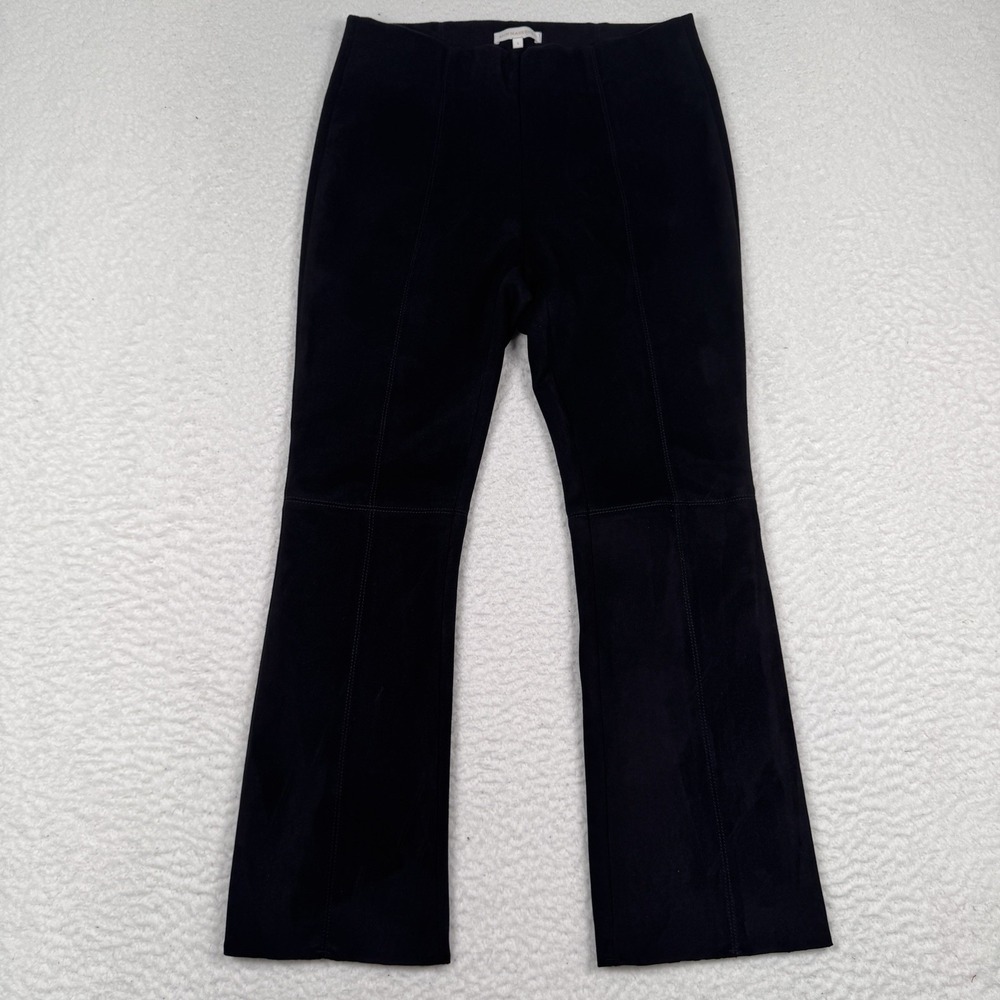 ANN MASHBURN Faye Flare Cropped Vegan Suede Seamed Pant in Black‎ Size Small
